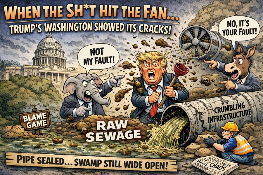 Featured image accompanying WHEN THE SH*T HIT THE FAN — TRUMP’S WASHINGTON SHOWED ITS CRACKS