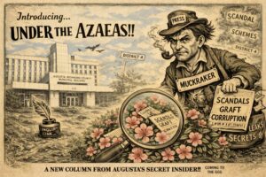 Vintage political cartoon introducing the Under the Azaleas column outside the Augusta