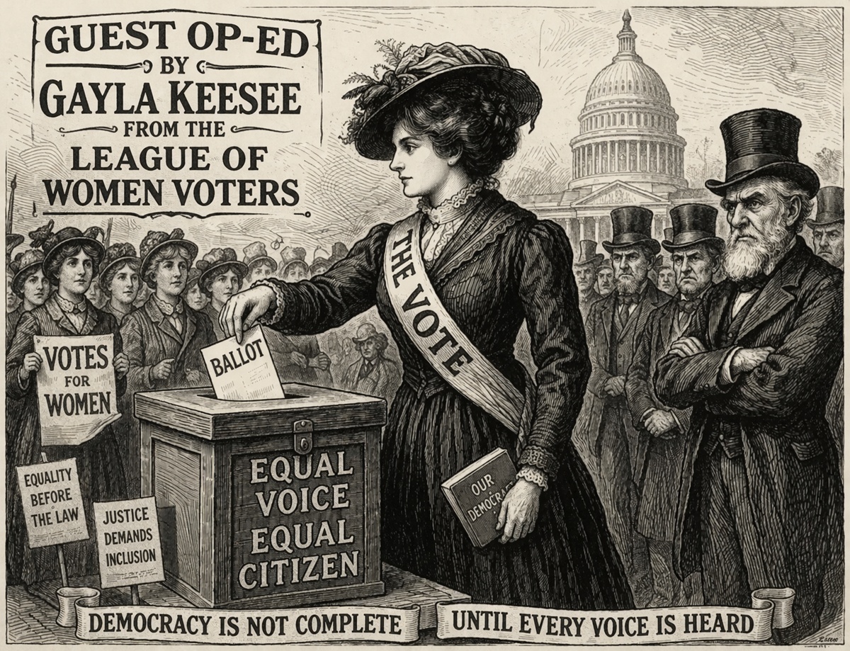 Political cartoon illustrating Augusta charter review stalled process, Guest Op-Ed by Gayla Keesee League of Women Voters