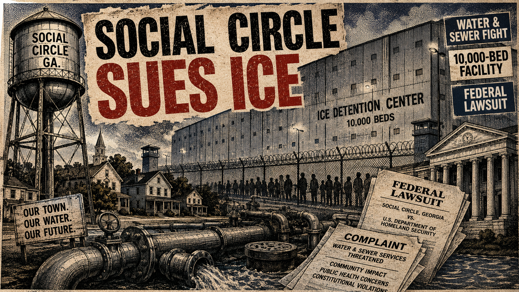 Social Circle Sues ICE as Planned Detention Center Raises Water, Sewer and Local Control Questions