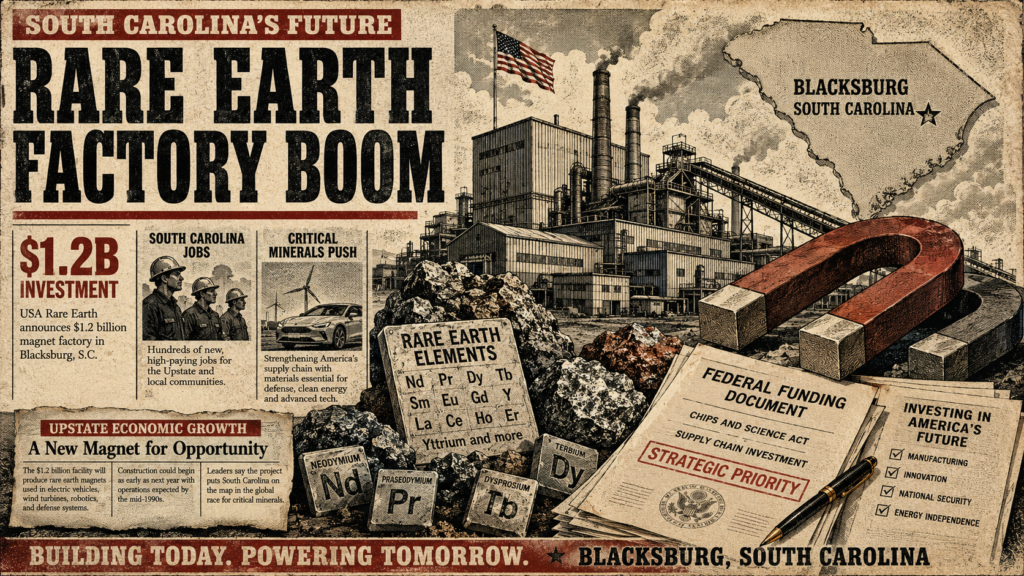USA Rare Earth Plans $1.2B South Carolina Magnet Factory as Federal Backing Expands