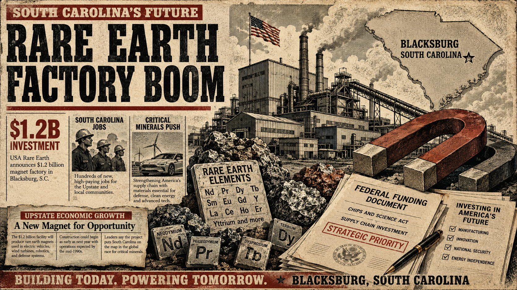 USA Rare Earth Plans $1.2B South Carolina Magnet Factory as Federal Backing Expands