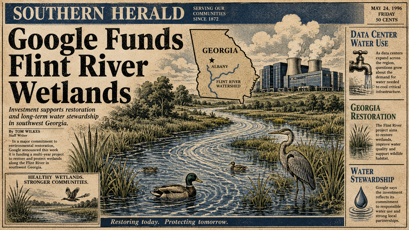 Google Funds Flint River Wetlands Project as Data Center Water Questions Keep Growing
