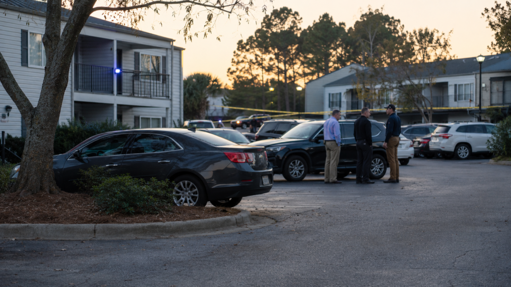 A woman died in a residential parking lot