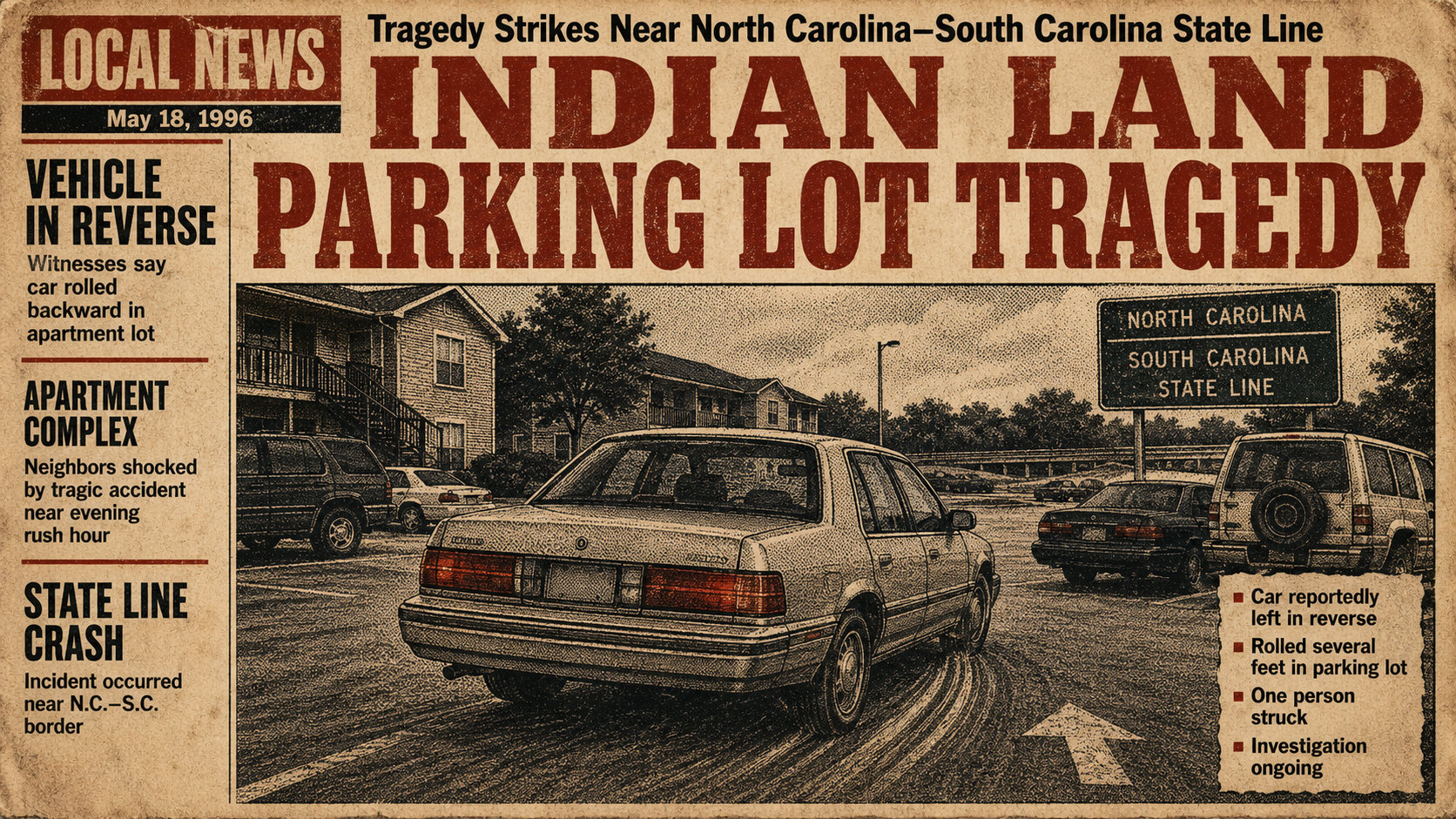 Indian Land Woman Dies After Being Struck by Her Own Vehicle in Apartment Parking Lot