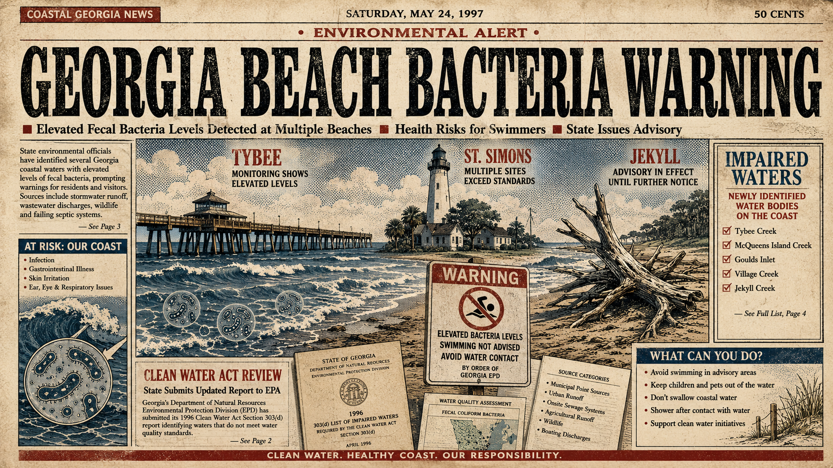 Georgia Flags Three Popular Beaches After Bacteria Levels Fail Water Quality Standards