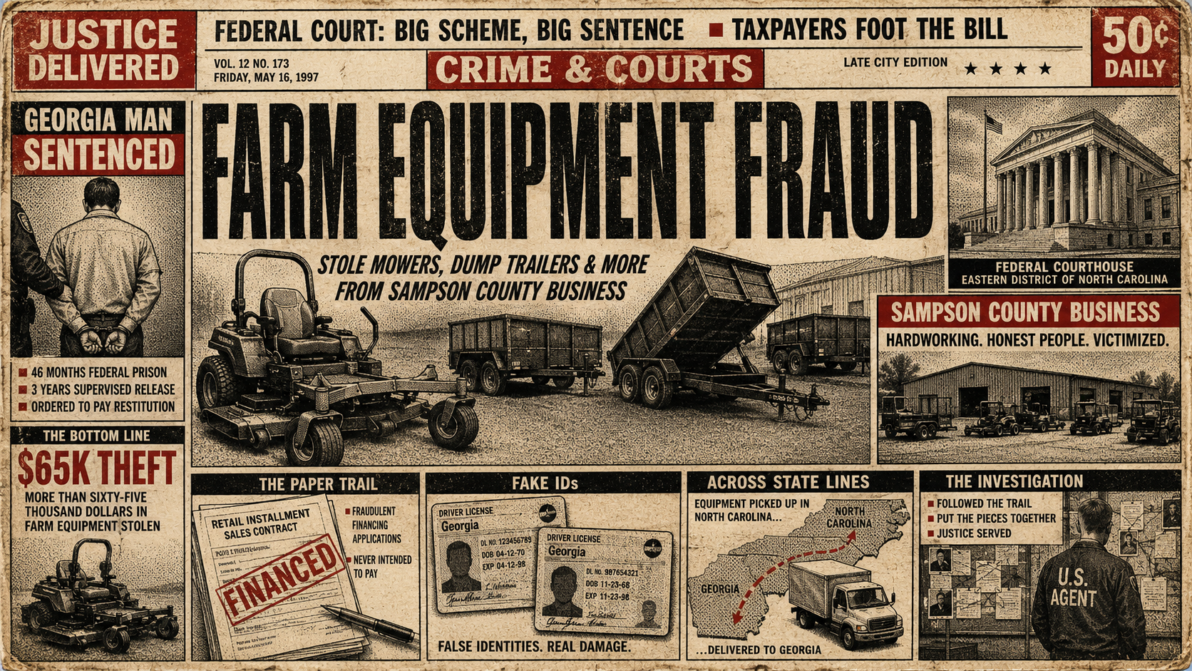Georgia Man Gets More Than Four Years in Federal Prison in Sampson County Equipment Fraud Case