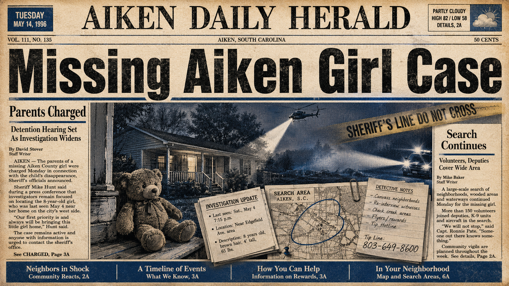 Parents of Missing Aiken Girl Charged as Search Continues for 4-Year-Old
