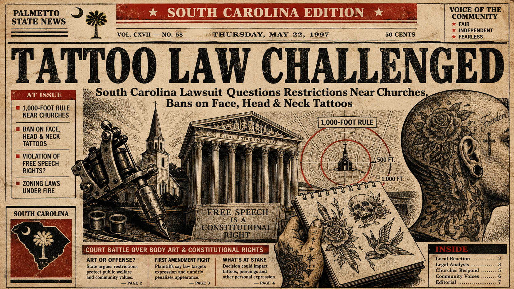 South Carolina Tattoo Rules Face Federal Lawsuit Over Churches