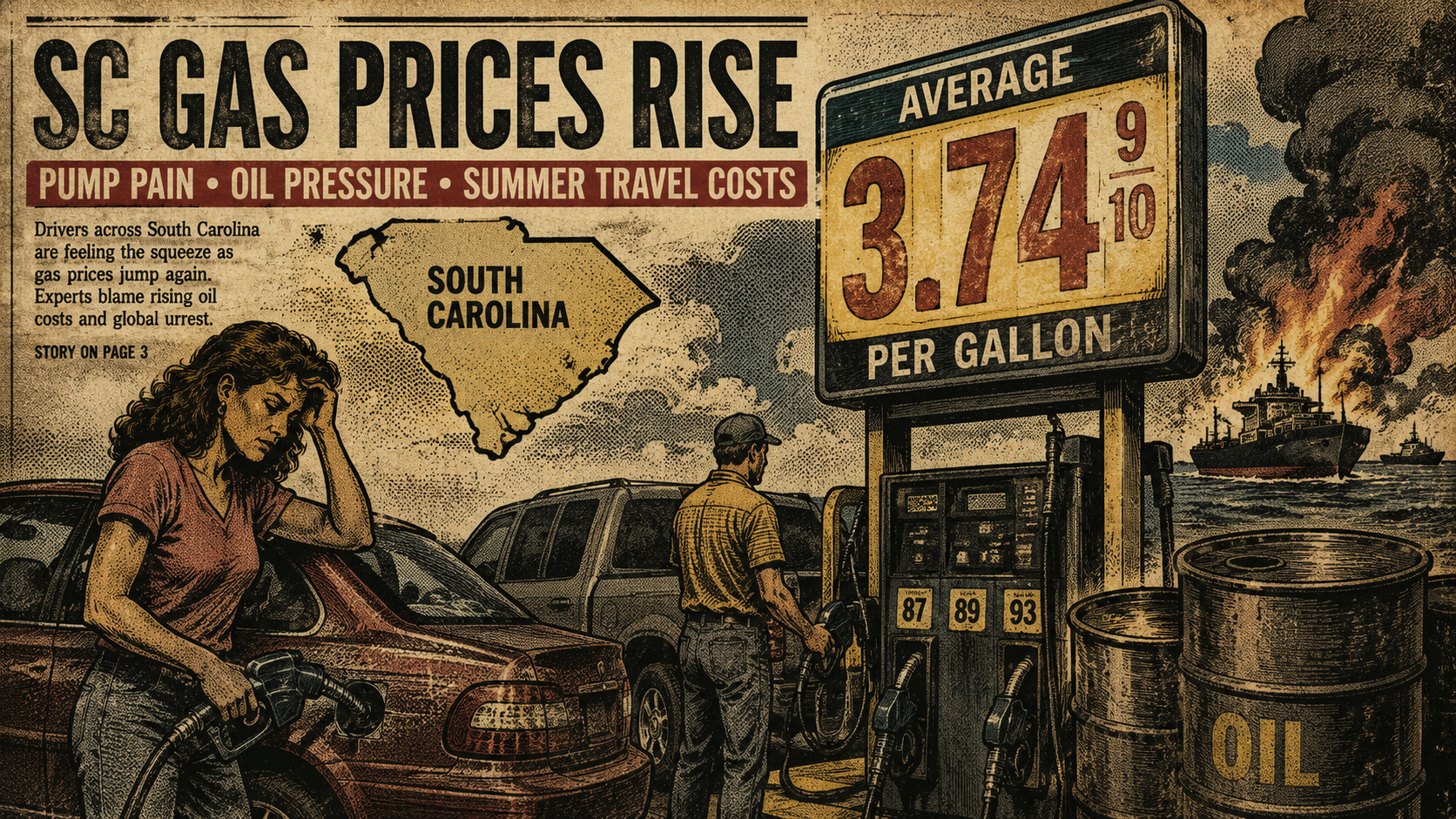 South Carolina Gas Prices Jump Again as Global Oil Pressure Reaches Local Pumps
